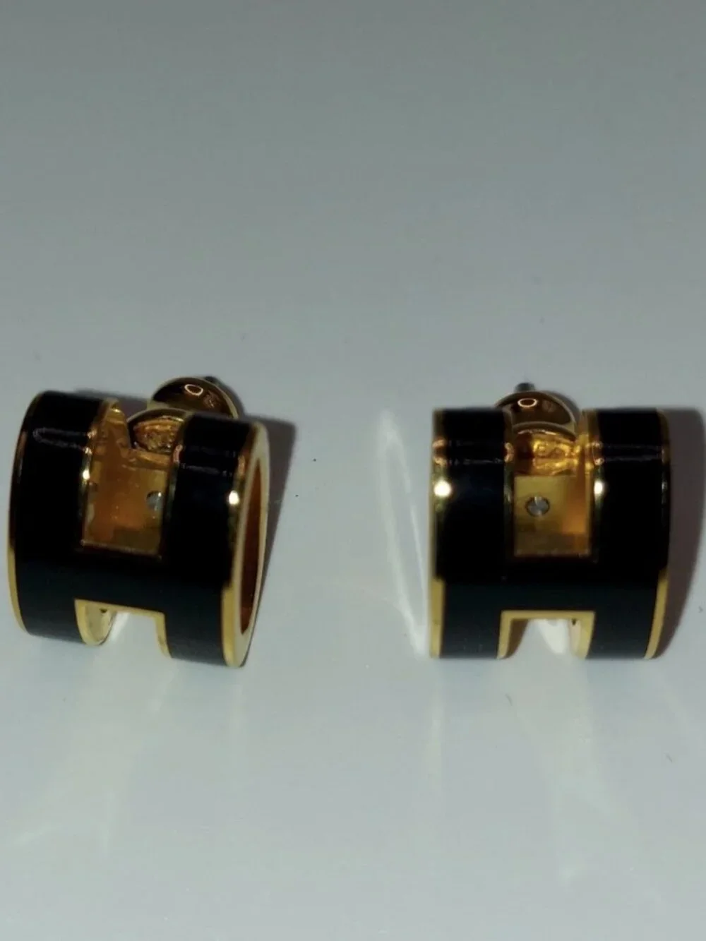 Hermes Mini H Pop Earrings Black and Gold